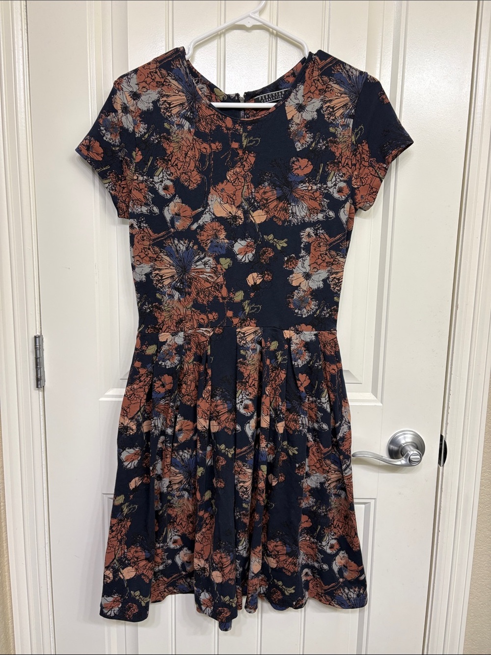 Peruvian Connection‎ Navy Floral Short Sleeve Fit-&-Flare Dress